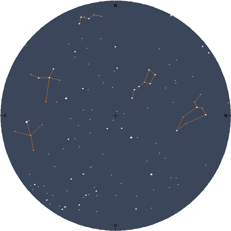 오늘 달 옆에 빛나는 별
별, 행성, 달 및 태양의 현재 위치를 보여주는 온라인 야간 하늘 지도입니다.